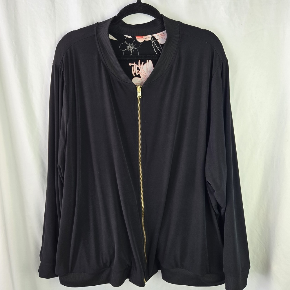 IMAN Reversible Jersey Track Jacket Womens‎ 3X Black Floral Athleisure Modern